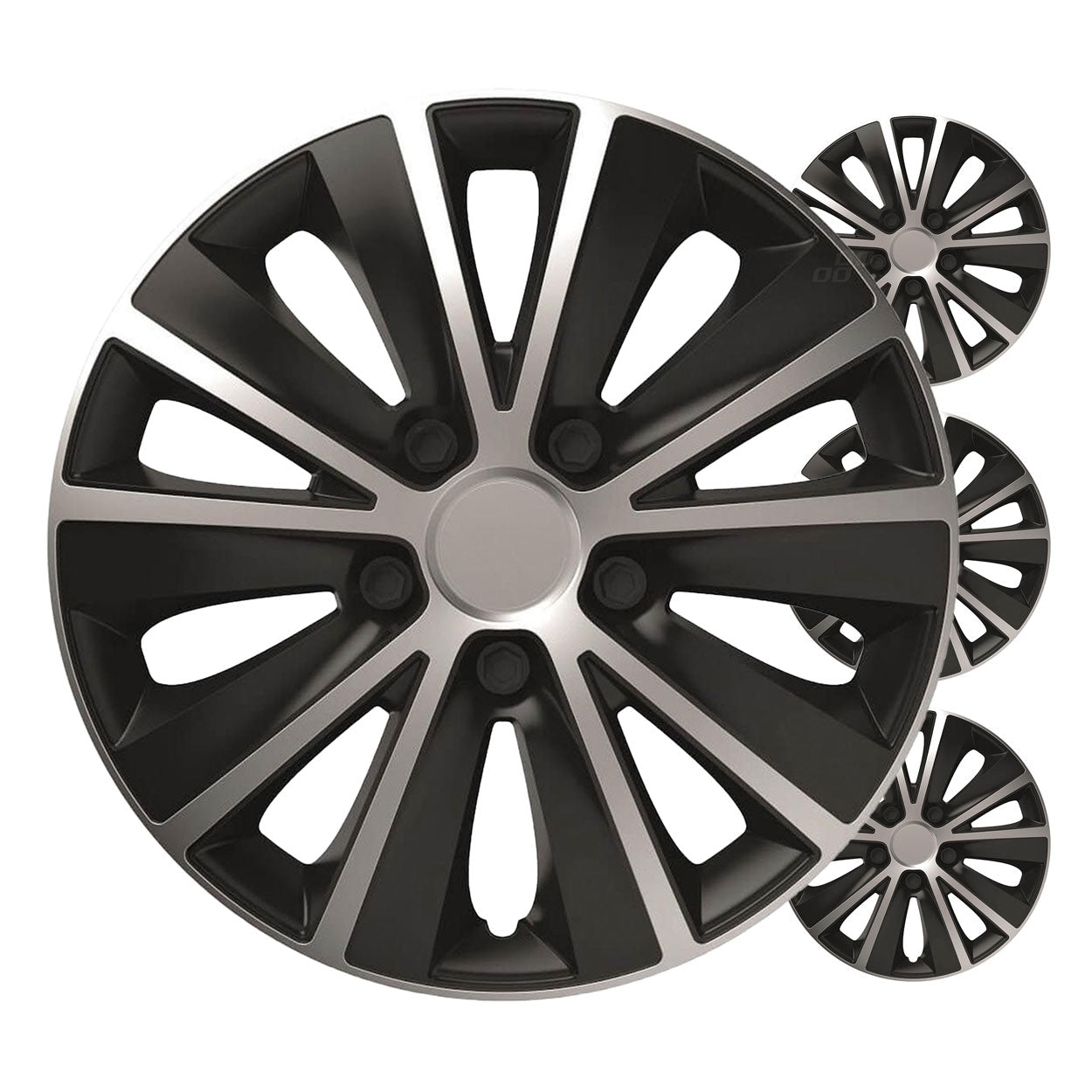 Kołpaki samochodowe 4szt. komplet Rapide czarno srebrne 14" cali COLOR BOX