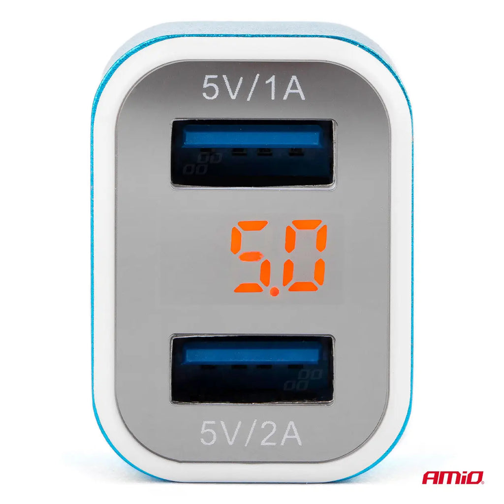 Ładowarka samochodowa 2x USB + woltomierz TEST-04 AMIO-01028 AMiO