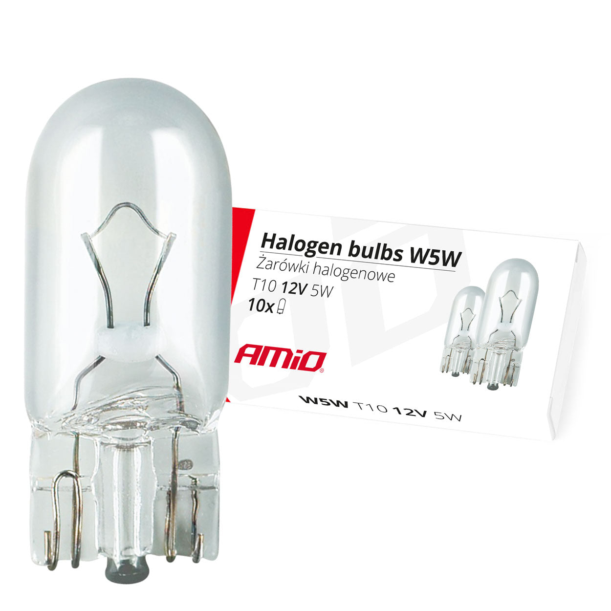 Żarówki halogenowe W5W T10 5W W2.1x9.5d 12V 10szt. (E8) AMIO-01483