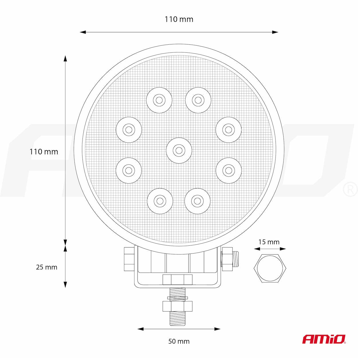 Lampa robocza LED szperacz AWL06 9 LED 12V 24V AMIO-02420