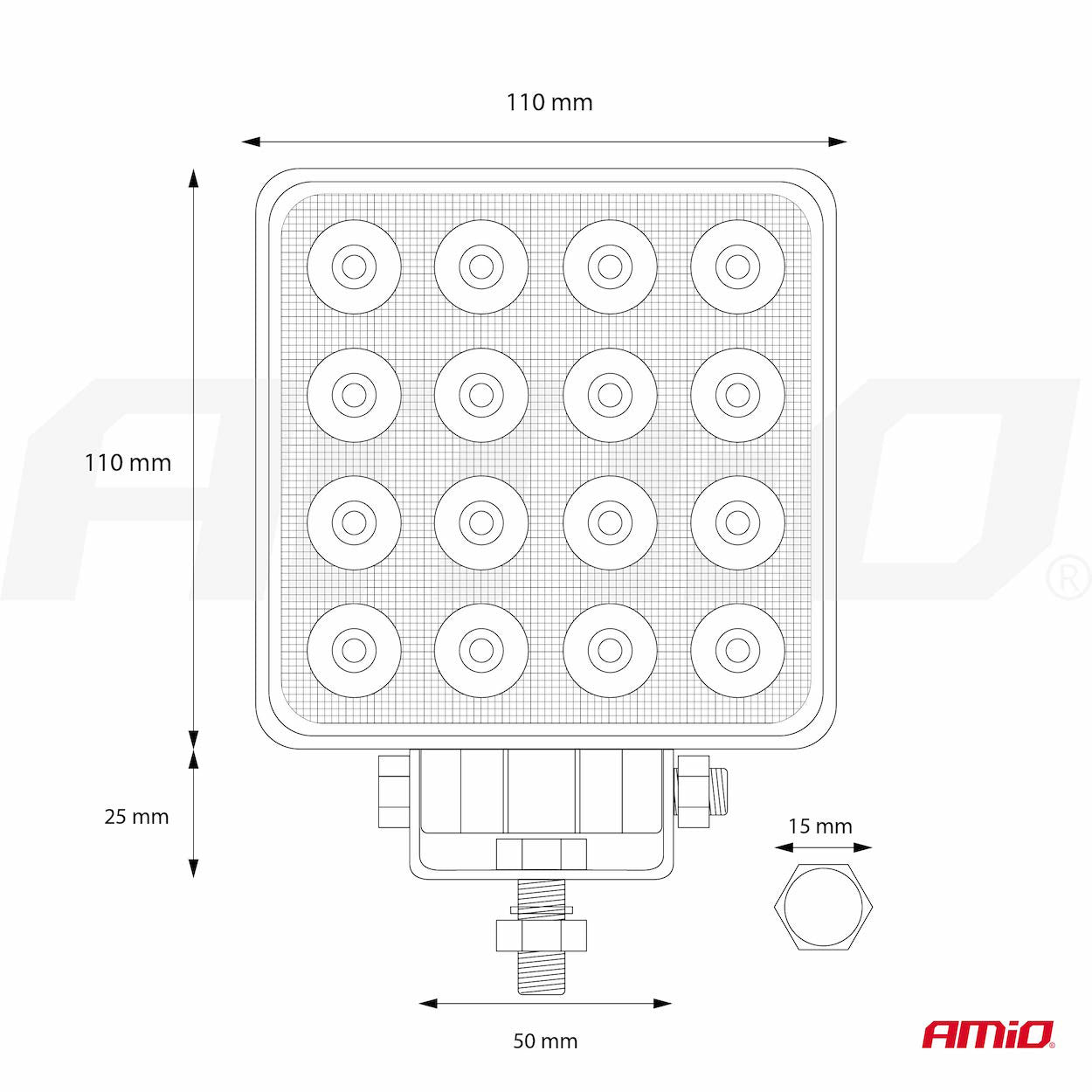 Lampa robocza LED szperacz AWL10 16LED 12V 24V AMIO-02424