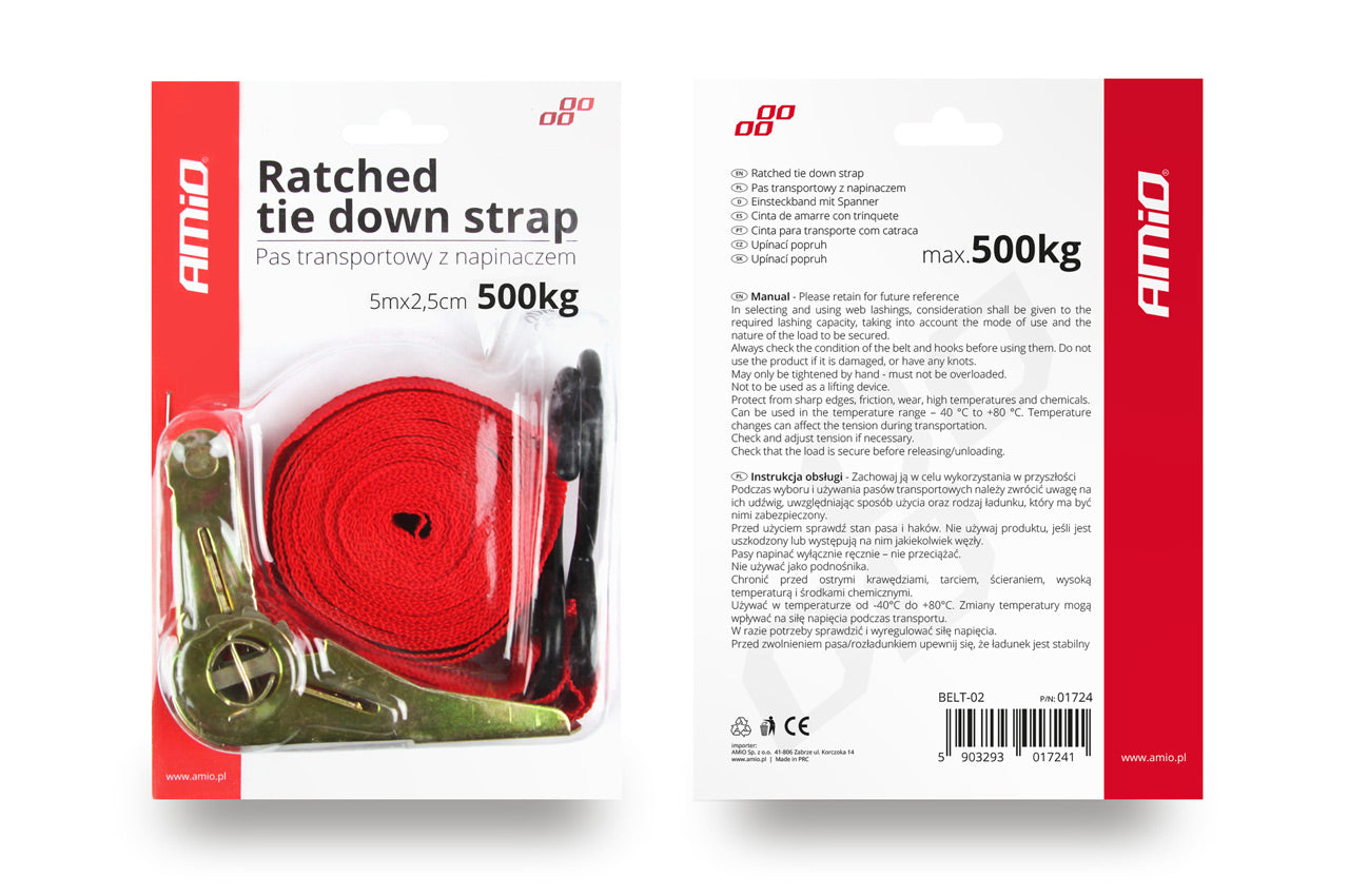 Pas transportowy mocujący z napinaczem 500 kg 25 mm 5 m BELT-02 AMIO-01724