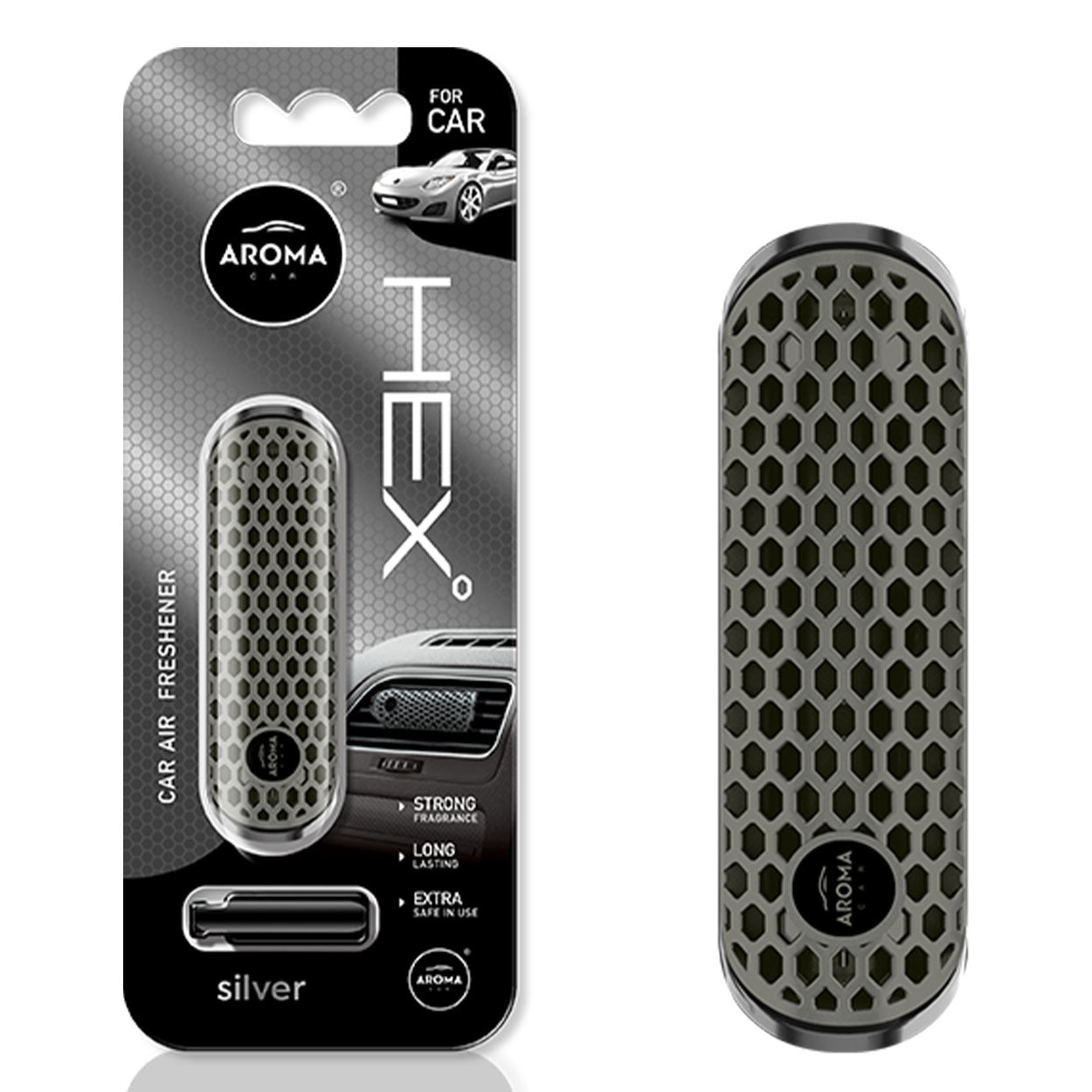 Odświeżacz powietrza AROMA FANCY SHAPES POLYMER HEX Silver