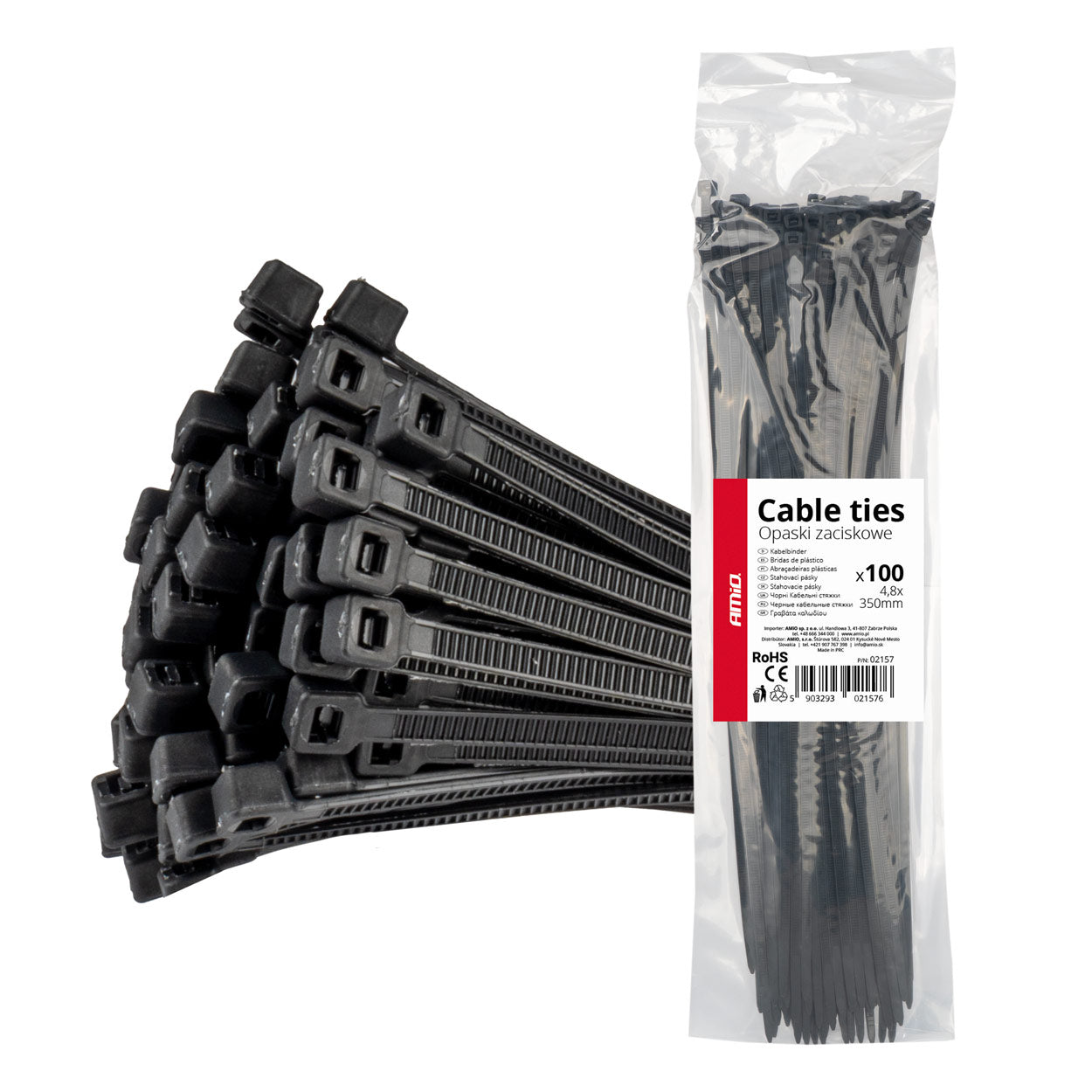Taśmy opaski zaciskowe kablowe czarne 4,8x350mm - 100 szt. AMIO-02157