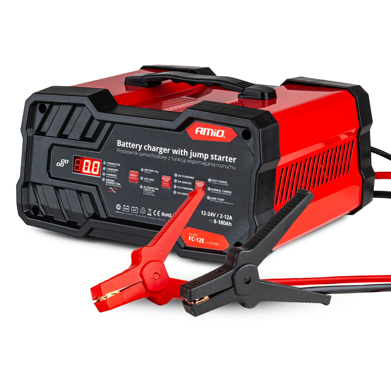 Prostownik z funkcją rozruchu ładowarka do akumulatora 12V 24V max 12A boost 75A 12V AMIO-02400