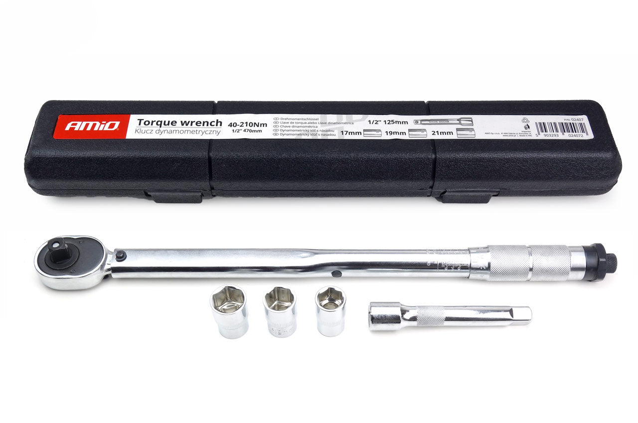 Klucz dynamometryczny z nasadką 17 mm 19 mm 21 mm 40-210 Nm AMIO-02407