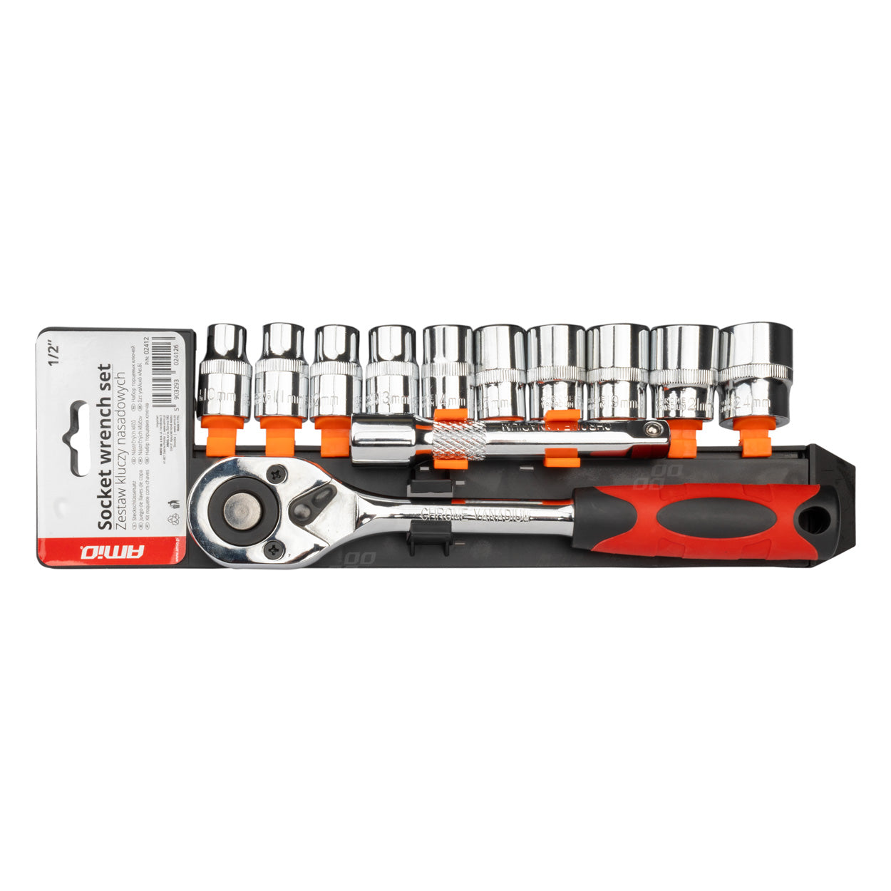 Klucz nasadowy grzechotka zestaw 11 szt  1/2" 10-24mm AMIO-02412