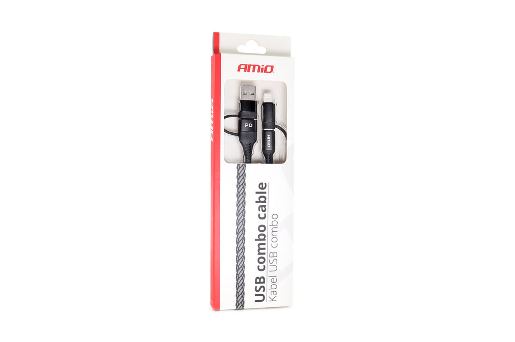 Kabel USB USB-C 3w1 iphone Lightning USB USB-C 1m UC-15 AMIO-02547