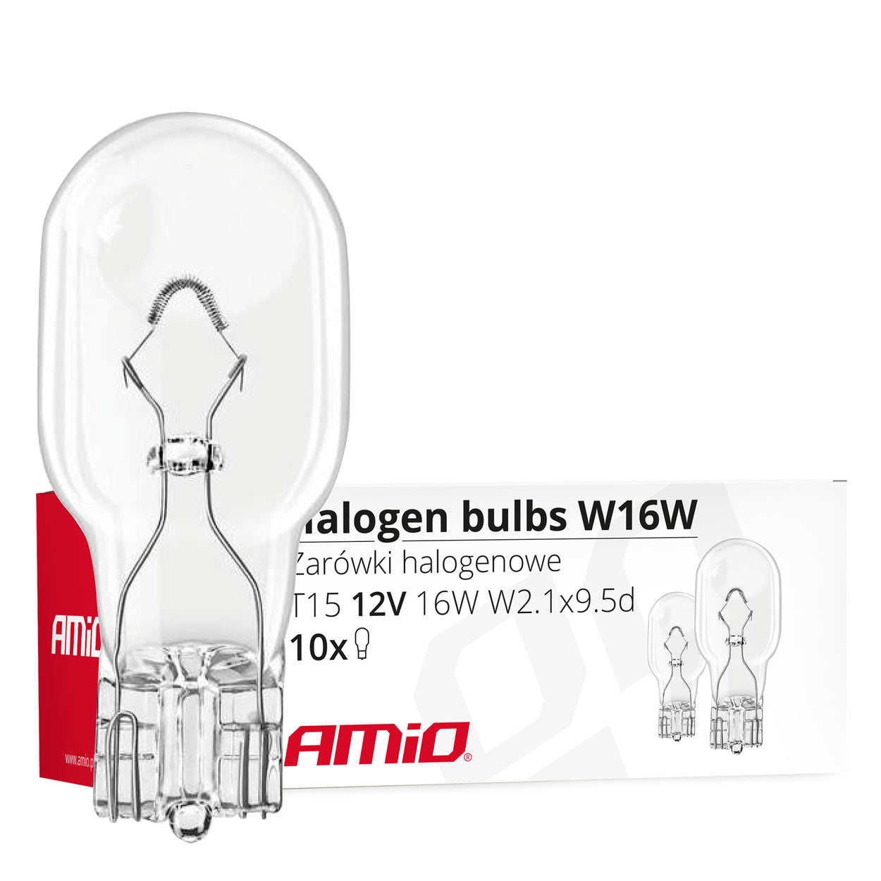 Żarówki halogenowe W16W T15 16W W2.1x9.5d 12V 10 szt. (E4) AMIO-02549