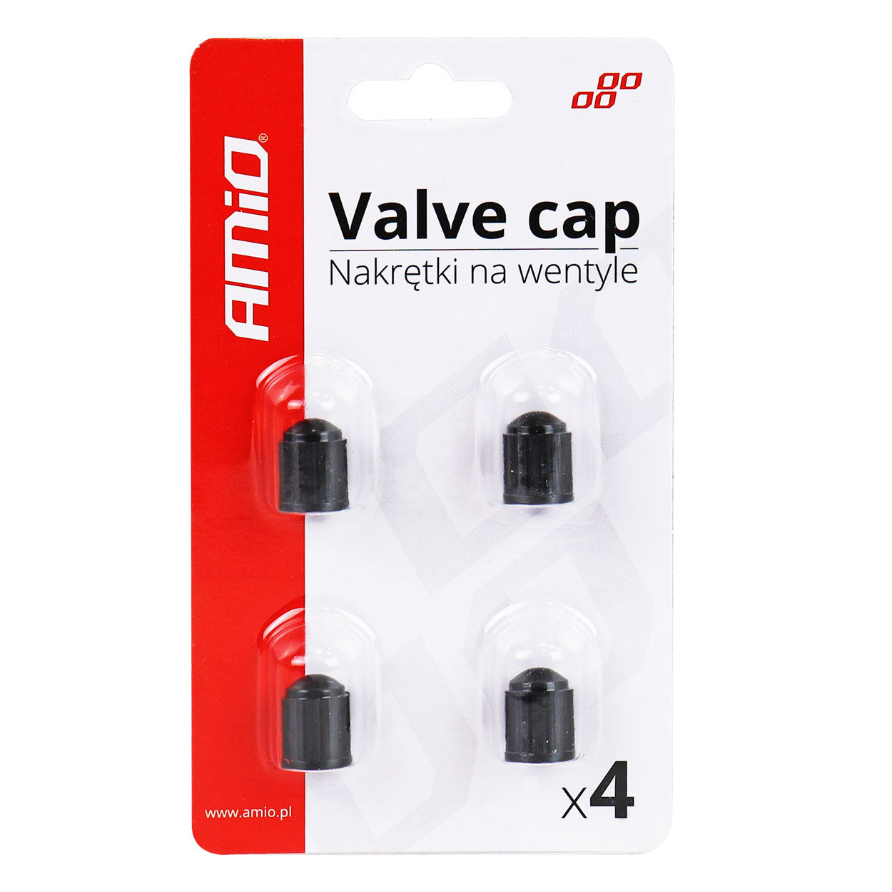 Plastikowe nakrętki na wentyle kapturki 4 szt. AMIO-02623