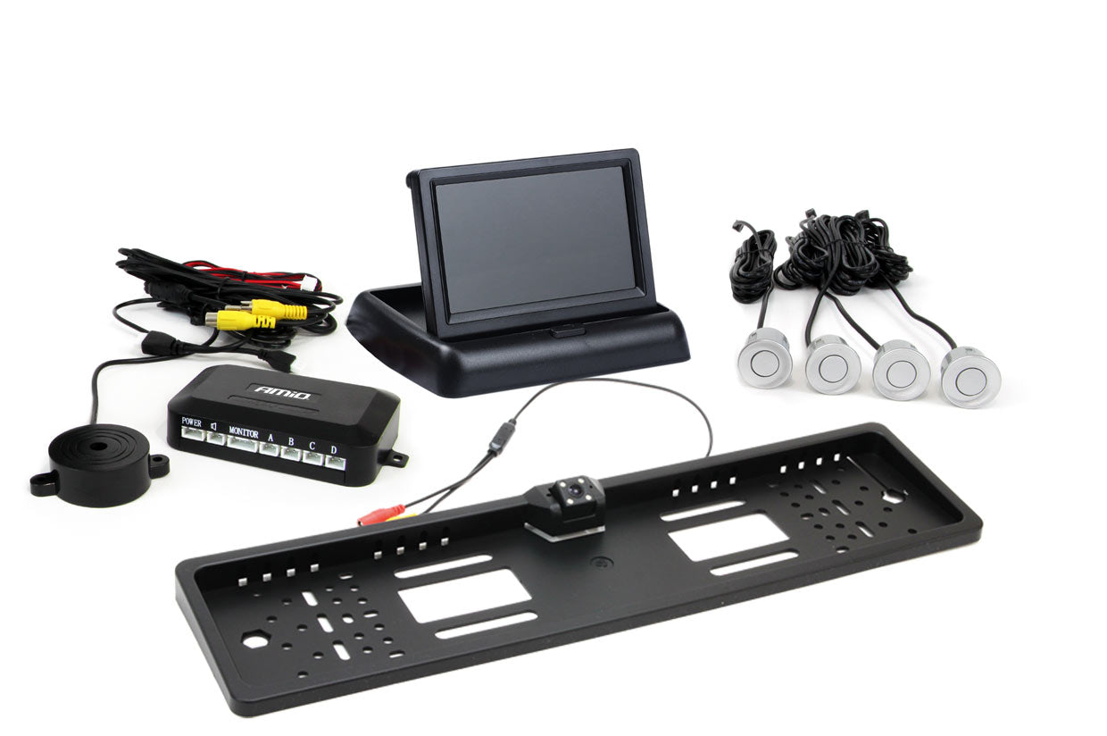 Zestaw czujników parkowania TFT02 4,3" z kamerą HD-402-LED 4 sensory srebrne
