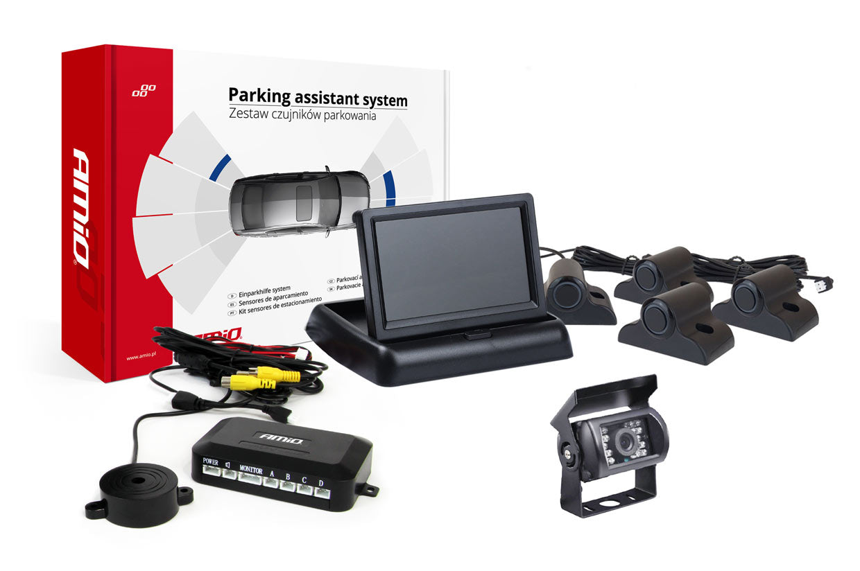 Zestaw czujników parkowania TFT02 4,3" z kamerą HD-501-IR 4 sensory czarne Truck