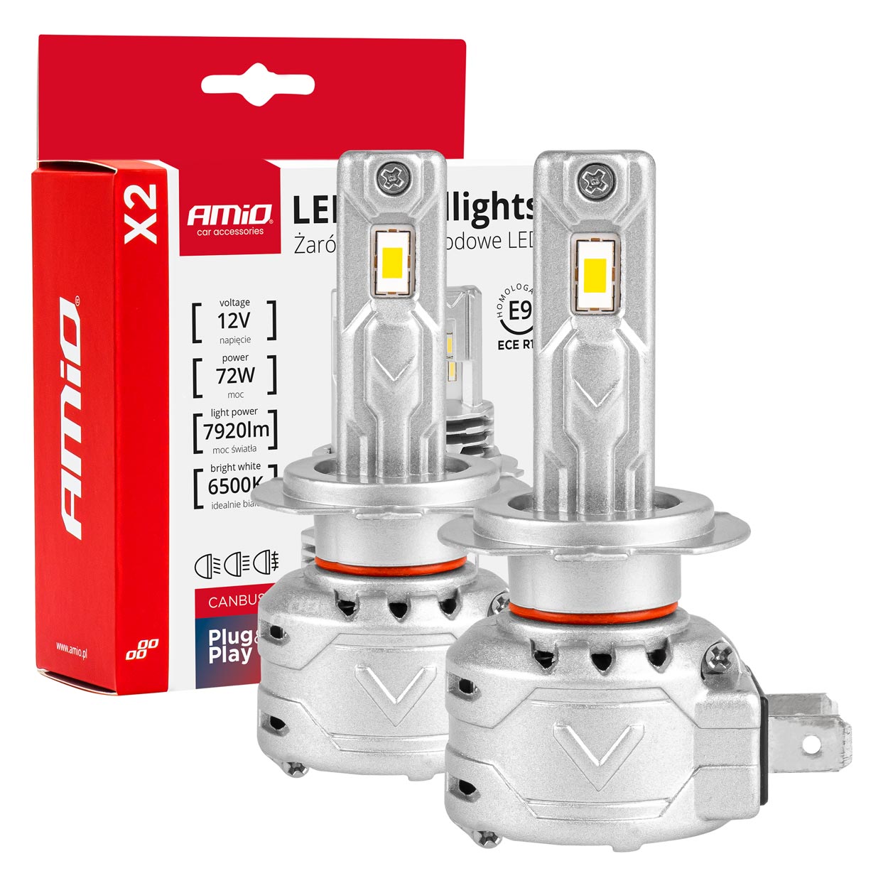 Żarówki samochodowe LED seria X2 H7 6500K Canbus AMIO-02973