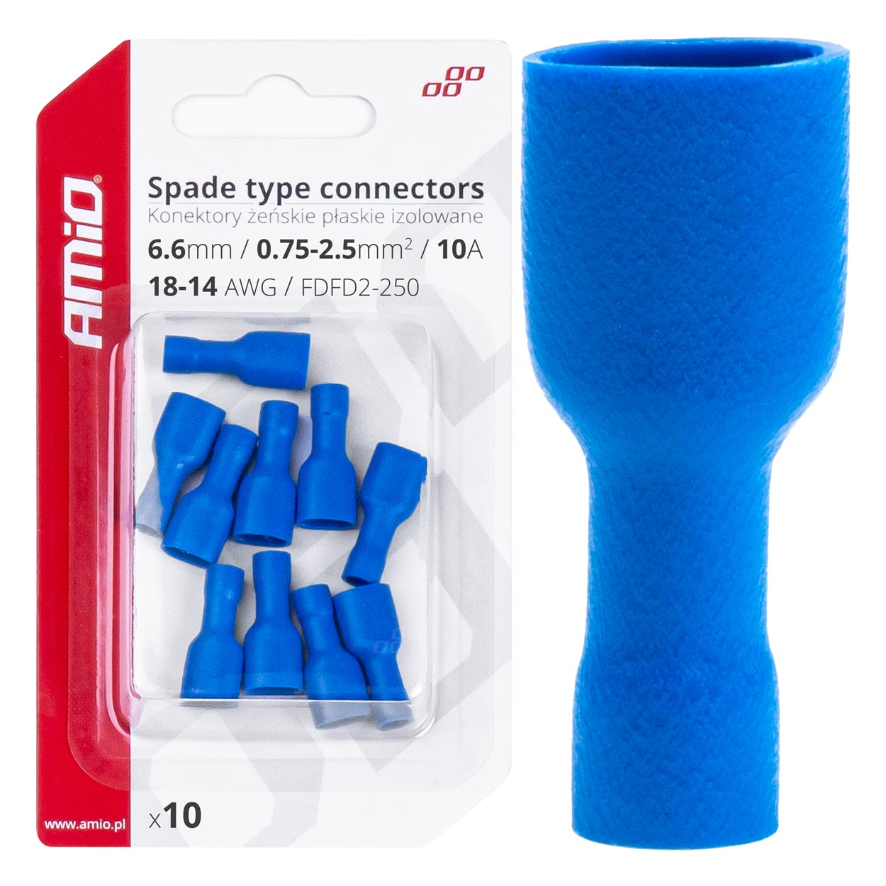 Konektory izolowane żeńskie płaskie 6.6mm AMIO-03068