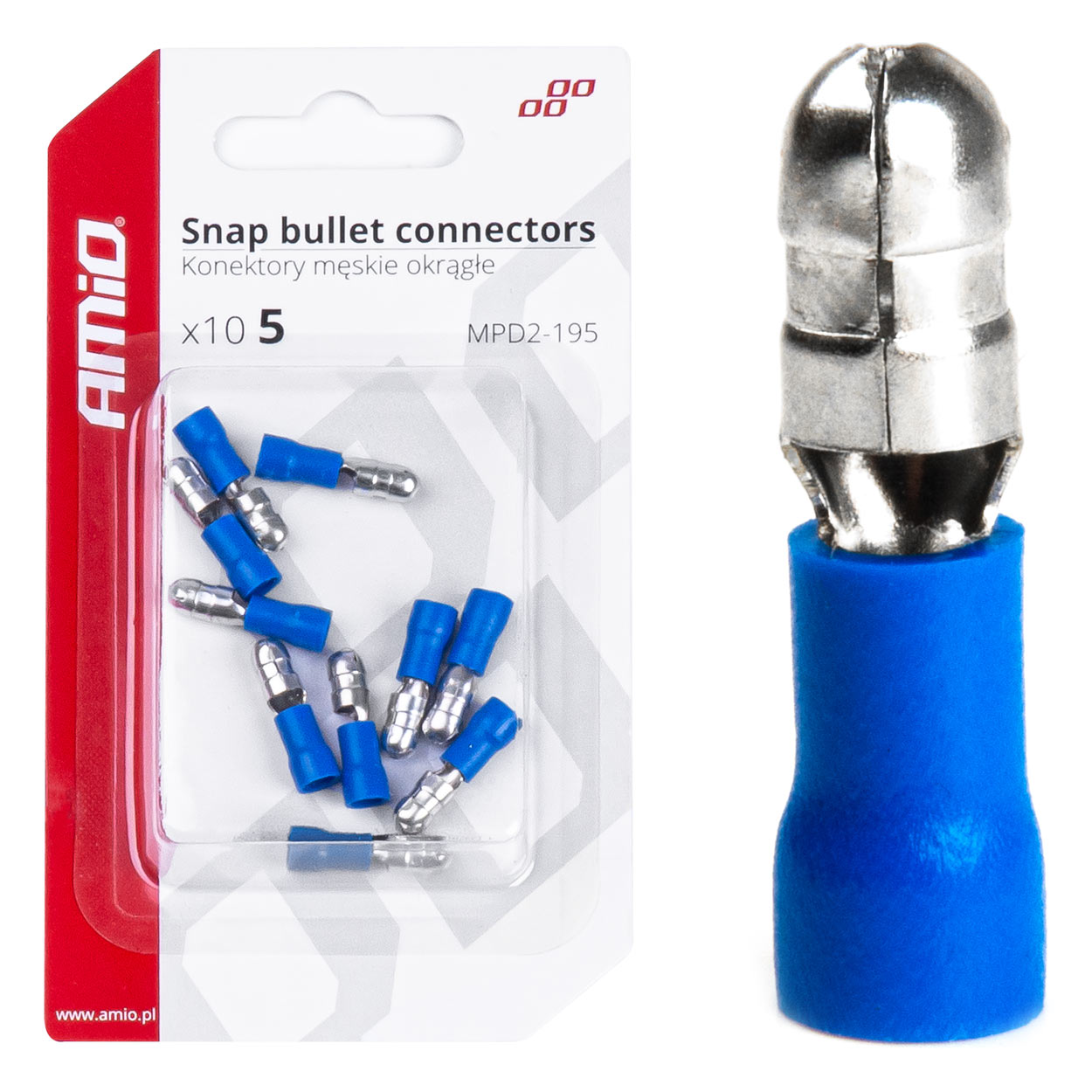Konektory izolowane męskie walcowe okrągłe  5mm 1.5-.25mm2 15A 10 szt. AMIO-03074