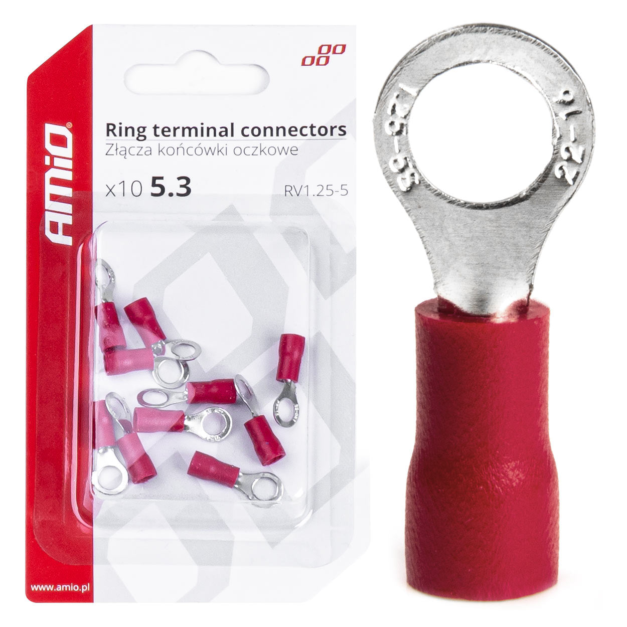 Konektory końcówki złączki oczkowe 5.3mm 10szt AMIO-03077
