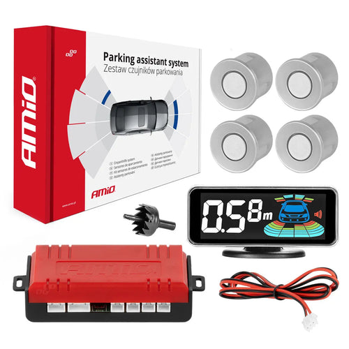 Czujniki parkowania cofania srebrne LED 3D AMIO-03187 AMiO