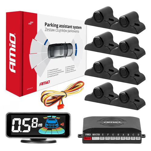 Czujniki parkowania cofania czarne przód tył LED 3D TRUCK BUS AMIO-03195 AMiO