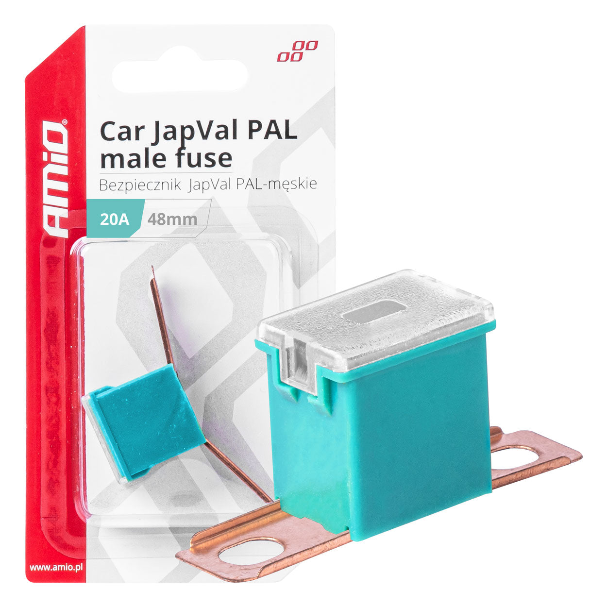 Bezpiecznik samochodowy JAPVAL PAL męski 48mm 20A AMIO-03417