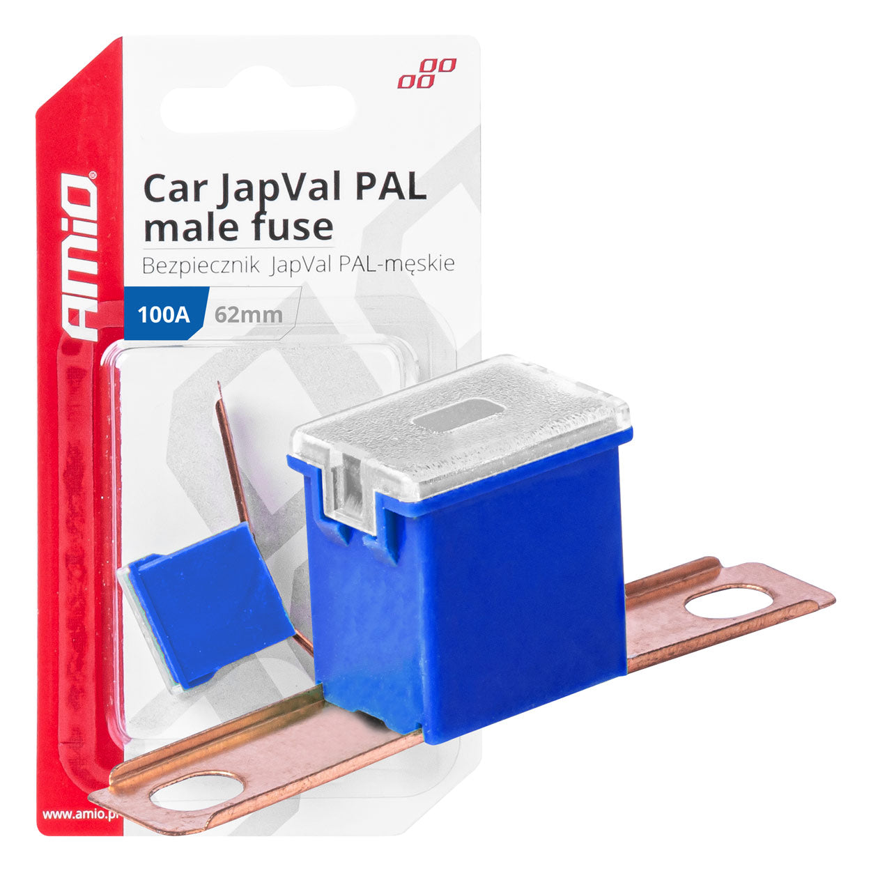 Bezpiecznik samochodowy JAPVAL PAL męski 62mm 100A AMIO-03433