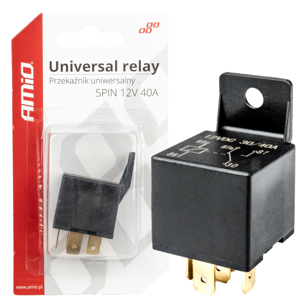 Przekaźnik samochodowy uniwersalny 5 PIN 40A 12V automat świateł dziennych AMIO-03509