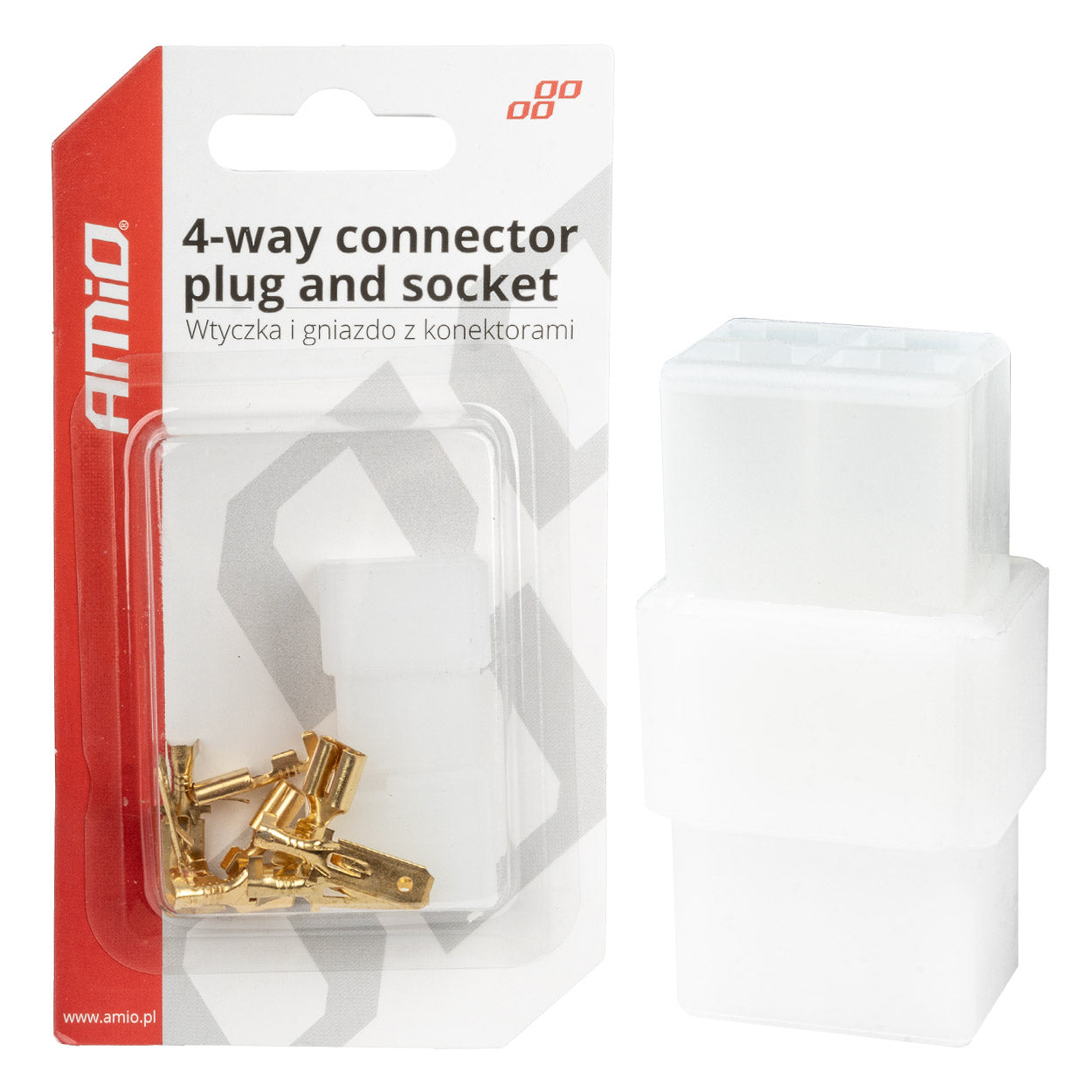Wtyczka gniazdo kostka złącze elektryczne 4 PIN + konektory AMIO-03514