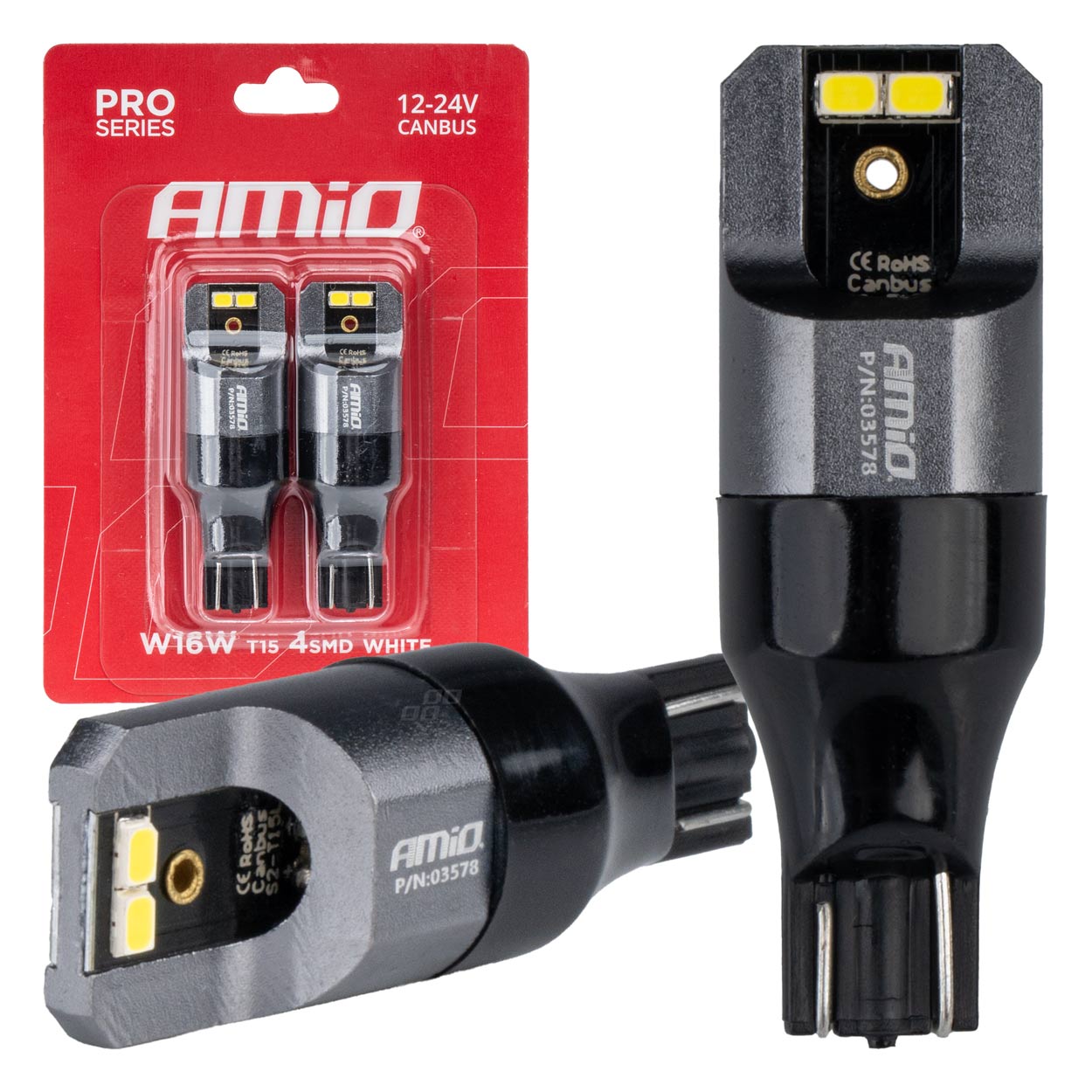 Żarówki LED CANBUS PRO T15 W16W 4x2016 SMD białe 12V 24V AMIO-03578
