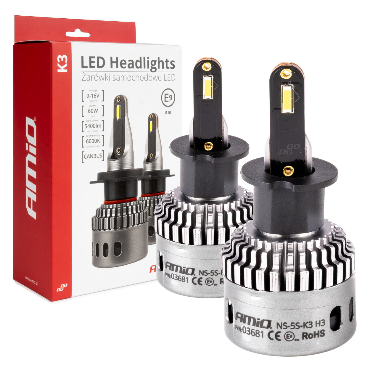 Żarówki samochodowe LED seria K3 H3 12V 6000K Canbus AMIO-03681