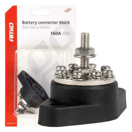 Blok rozdzielczy złącza baterii bus bar 8-krotny max 48V 160A AMIO-03807 AMiO