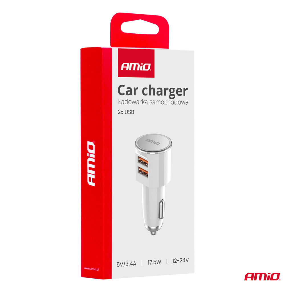 Ładowarka samochodowa 2x USB-A 3.4A AMIO-03888