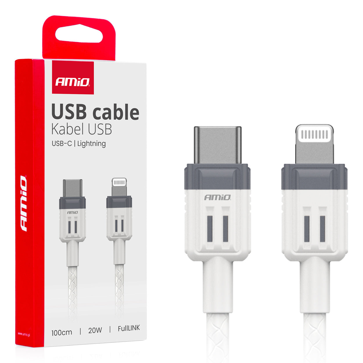 Kabel do ładowania USB-C - IPHONE LIGHTNING FullLINK 20W 100cm AMIO-03910