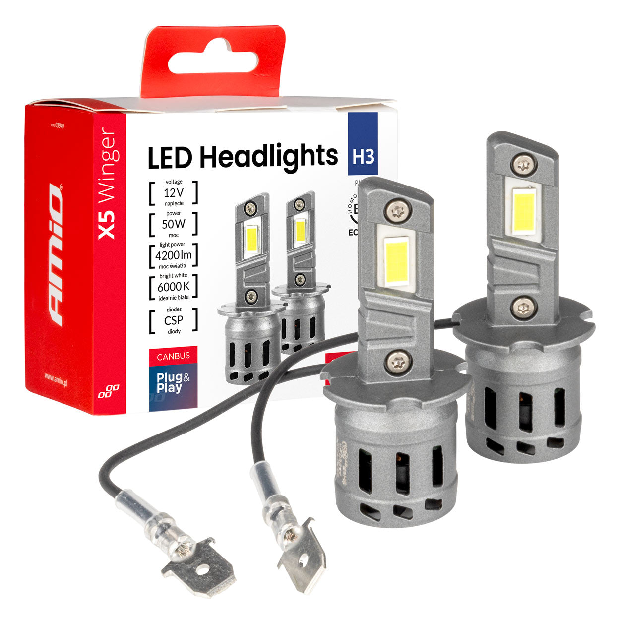 Żarówki samochodowe LED seria X5 Winger H3 6000K Canbus AMIO-03944