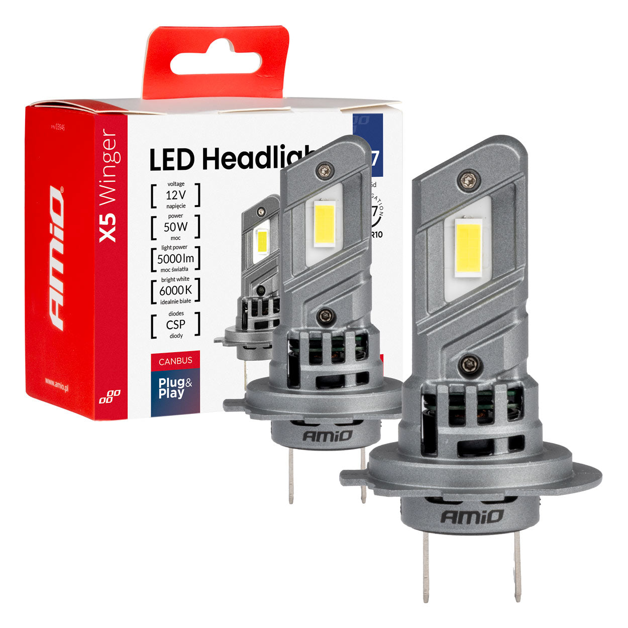 Żarówki samochodowe LED seria X5 Winger H7 H18 6000K Canbus AMIO-03946