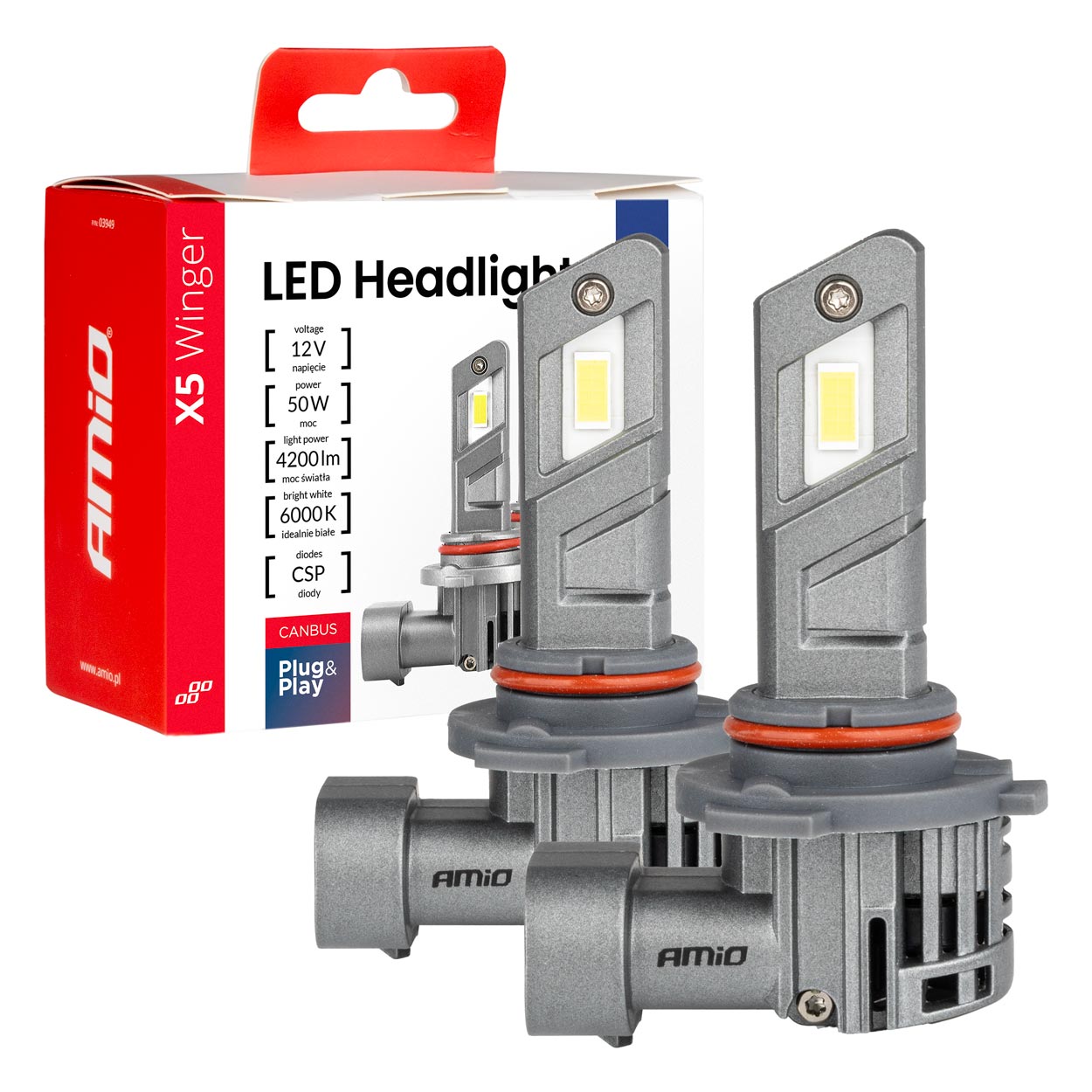 Żarówki samochodowe LED seria X5 Winger HB3 6000K Canbus AMIO-03948