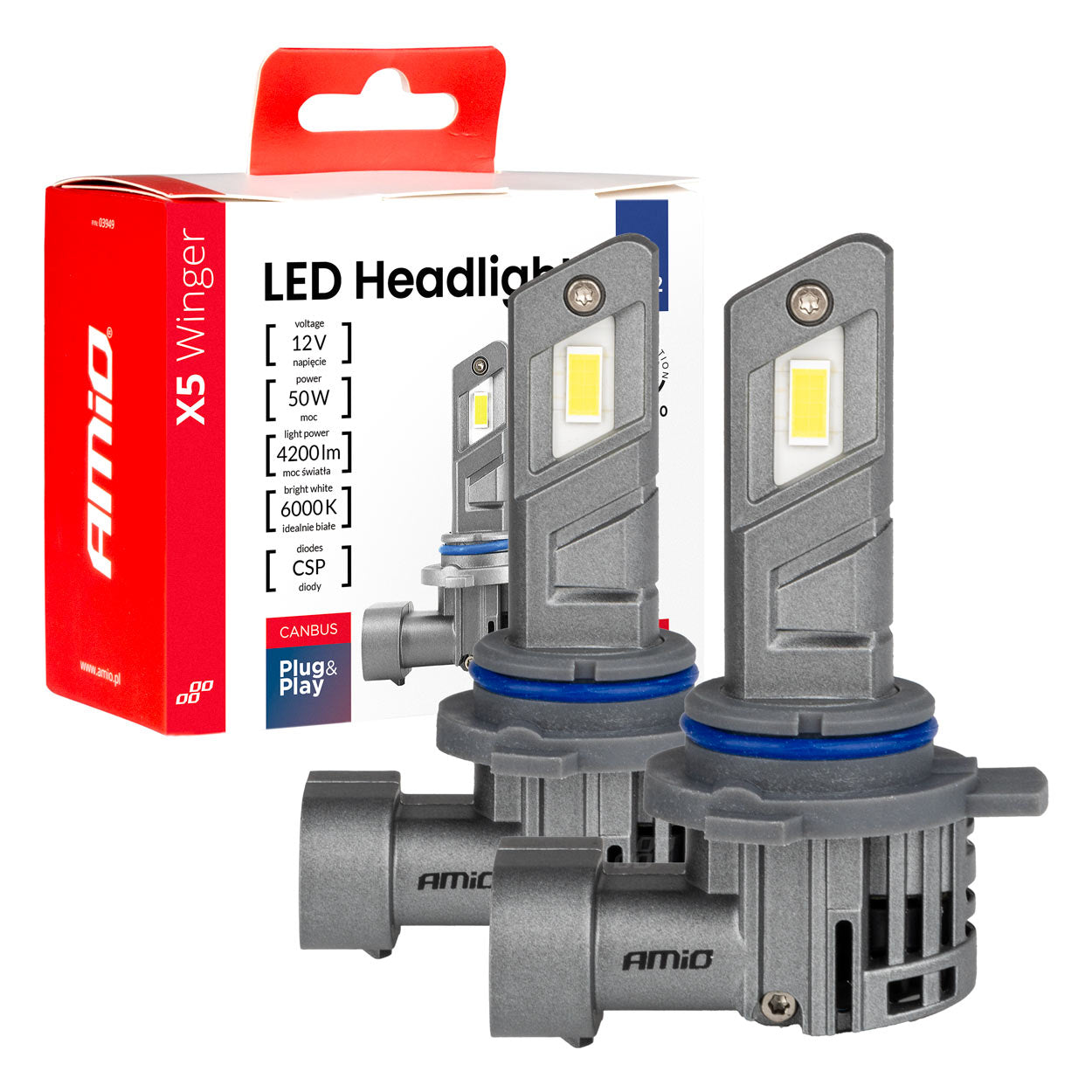 Żarówki samochodowe LED seria X5 Winger HIR2 6000K Canbus AMIO-03950
