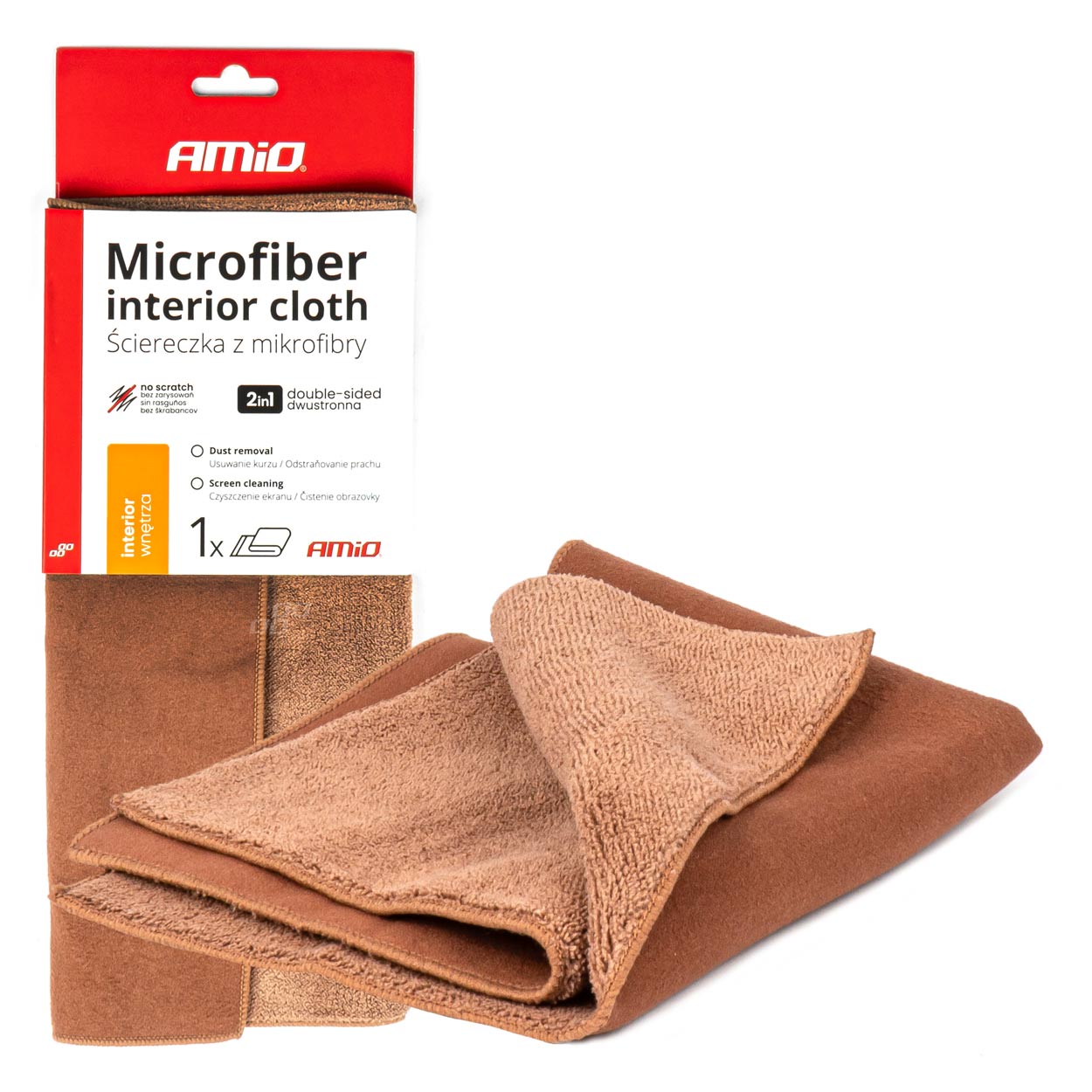 Mikrofibra ścierka 2w1 do czyszczenia wnętrza samochodu i ekranów  30x30 cm 500g AMIO-03982