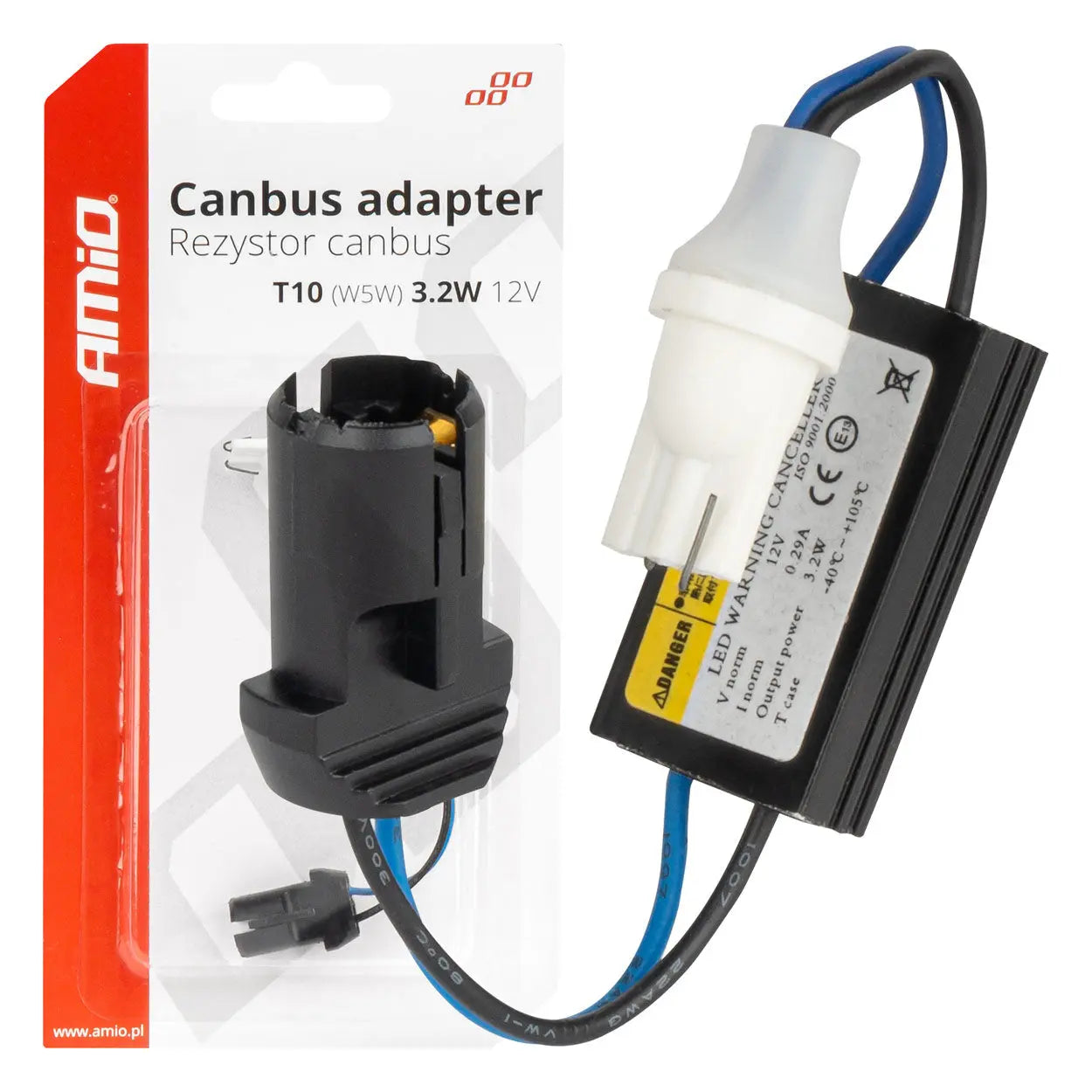 Rezystor opornik CANBUS do żarówek LED 12V 3.2W T10 W5W AMIO-04087 AMiO