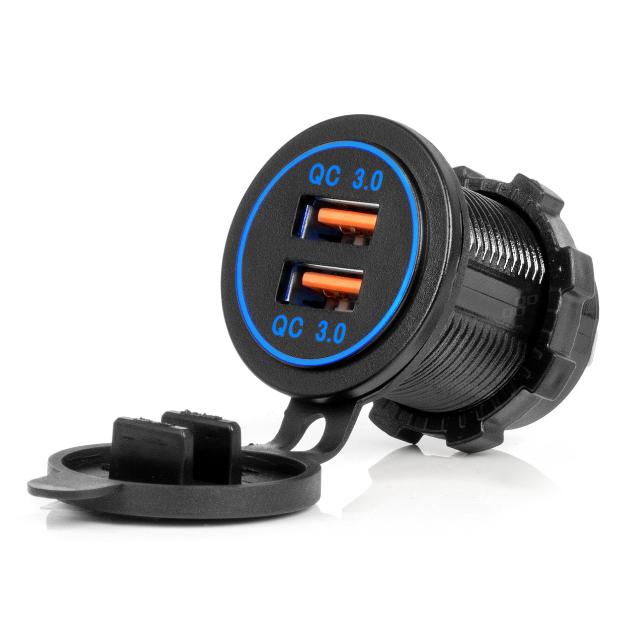 Ładowarka samochodowa z gniazdami USB wodoodporna 2xUSB QC3.0 12V 24V AMIO-04218