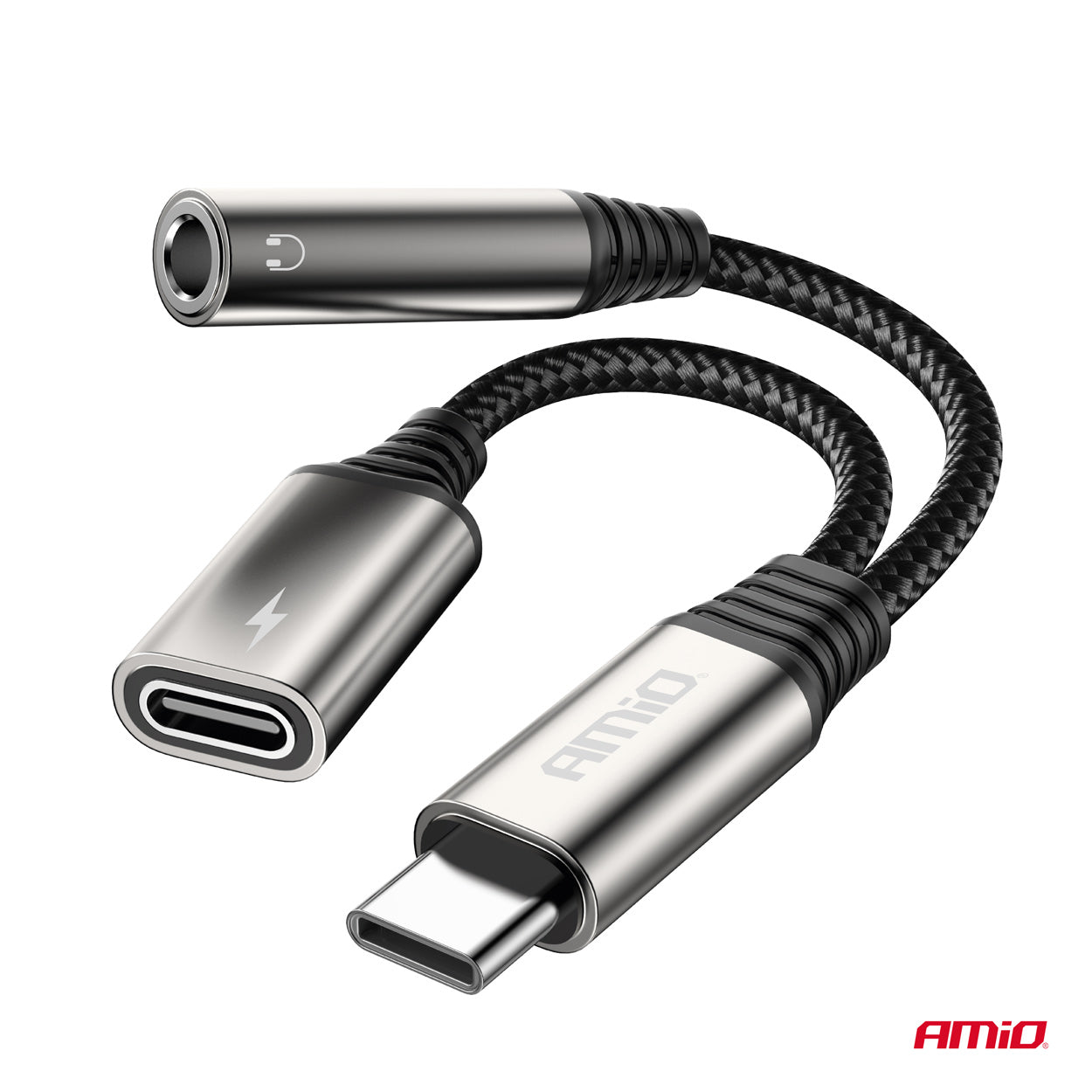Adapter rozgałęźnik USB-C na  USB-C + Mini Jack 3.5mm 10cm AMIO-04295