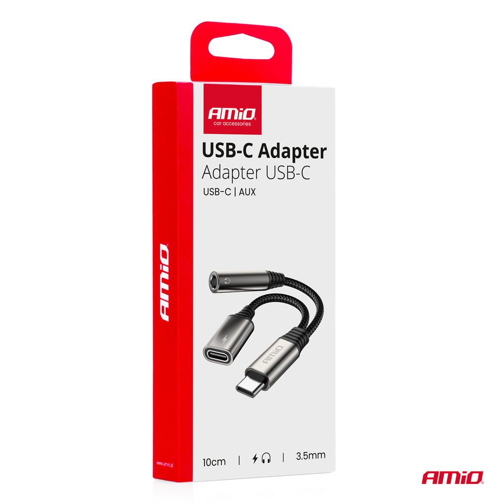 Adapter rozgałęźnik USB-C na  USB-C + Mini Jack 3.5mm 10cm AMIO-04295