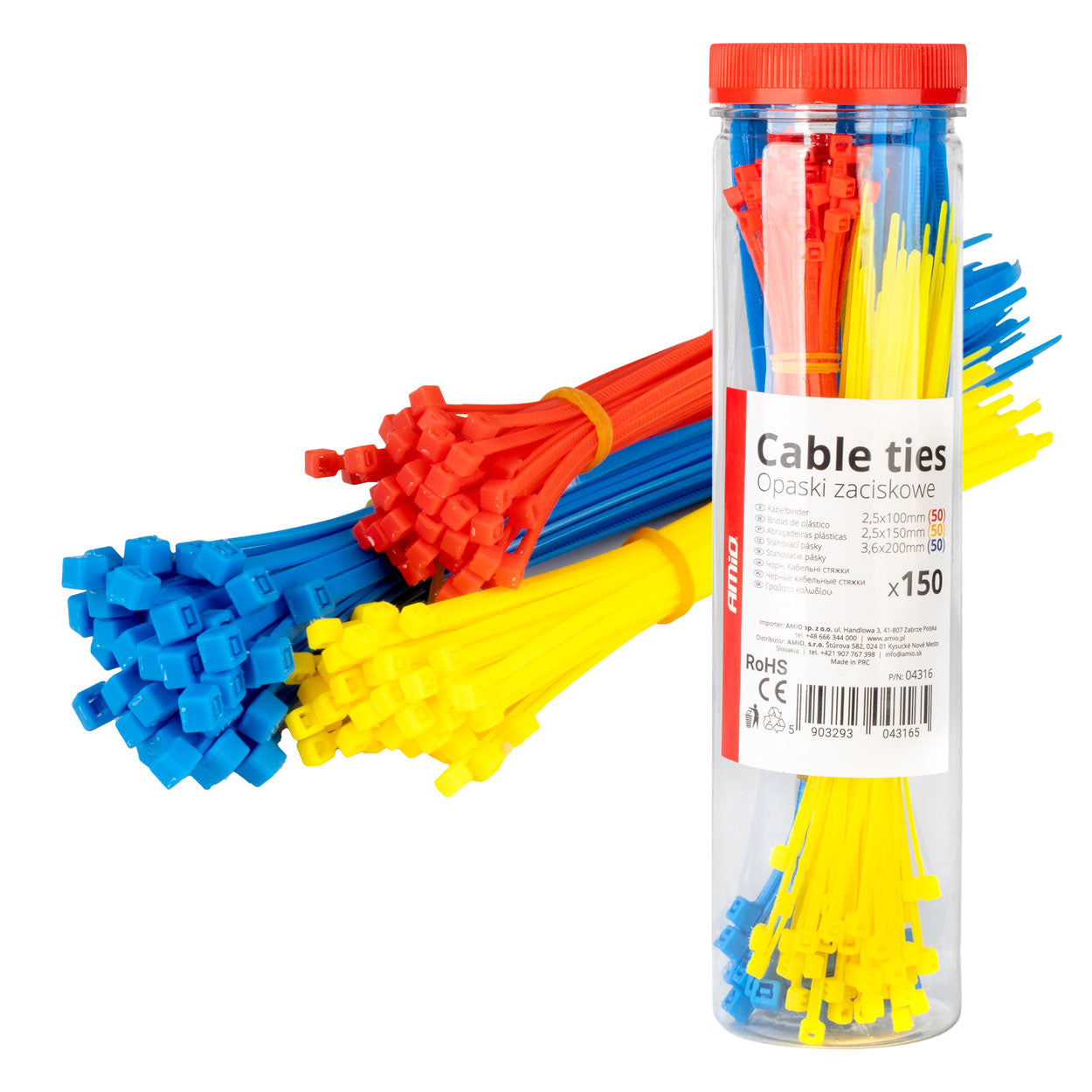 Opaski zaciskowe plastikowe wielokolorowe zestaw 150 szt. AMIO-04316