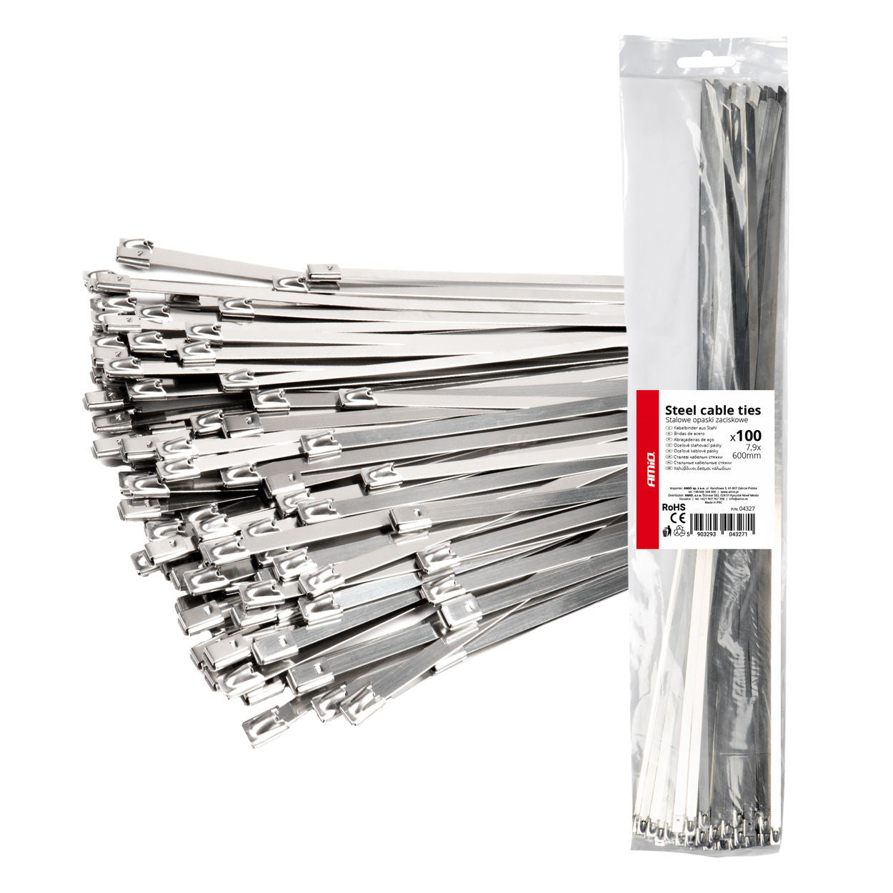 Opaski zaciskowe metalowe ze stali nierdzewnej 7.9x600mm 100 szt. AMIO-04327