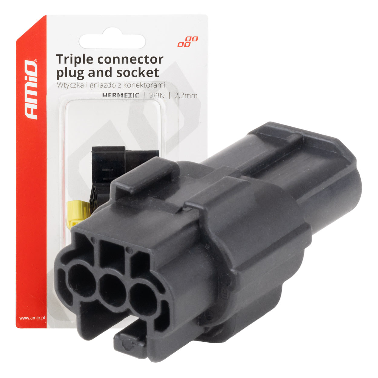 Złącze elektryczne wodoodporne zestaw 3 PIN 2.2mm AMIO-04347