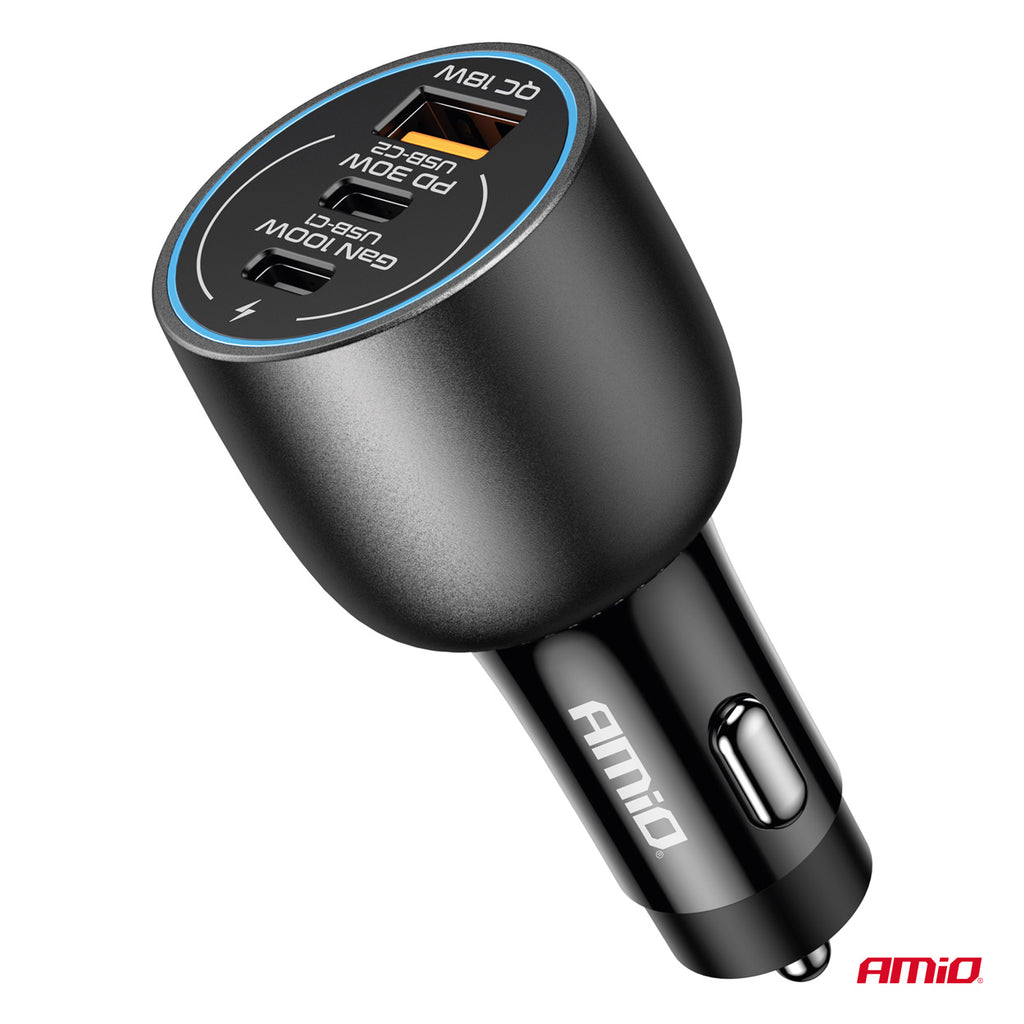 Ładowarka samochodowa 2x USB-C + USB-A 12V 24V 100W AMIO-04371