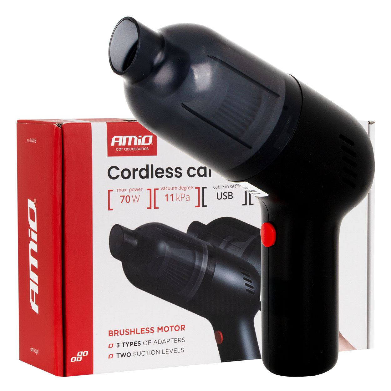 Odkurzacz samochodowy bezprzewodowy bezszczotkowy 70W 11kPa USB-C VC-08 HEPA AMIO-04416