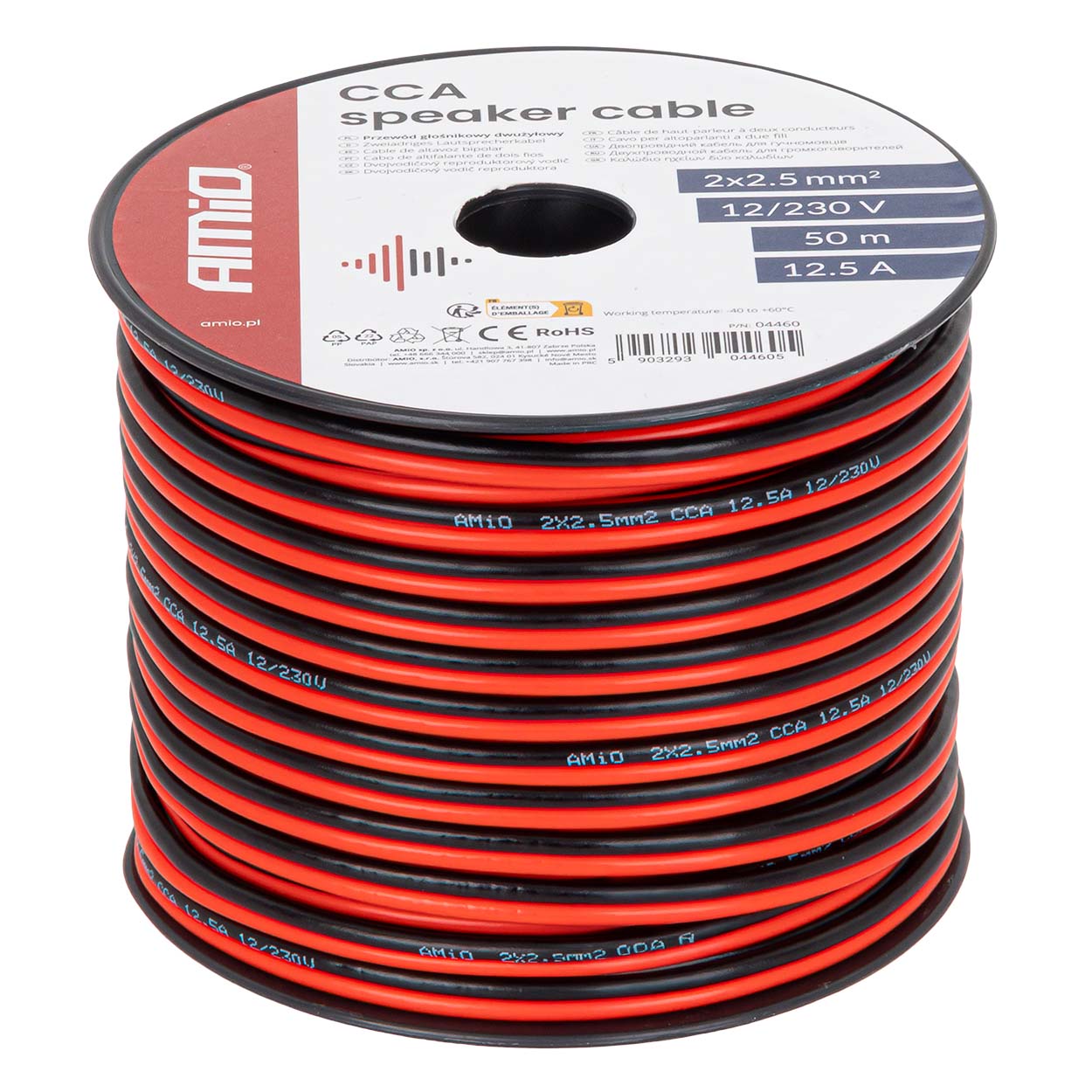 Kabel głośnikowy dwużyłowy CCA 2x2.5mm2 50m 12.5A AMIO-04460
