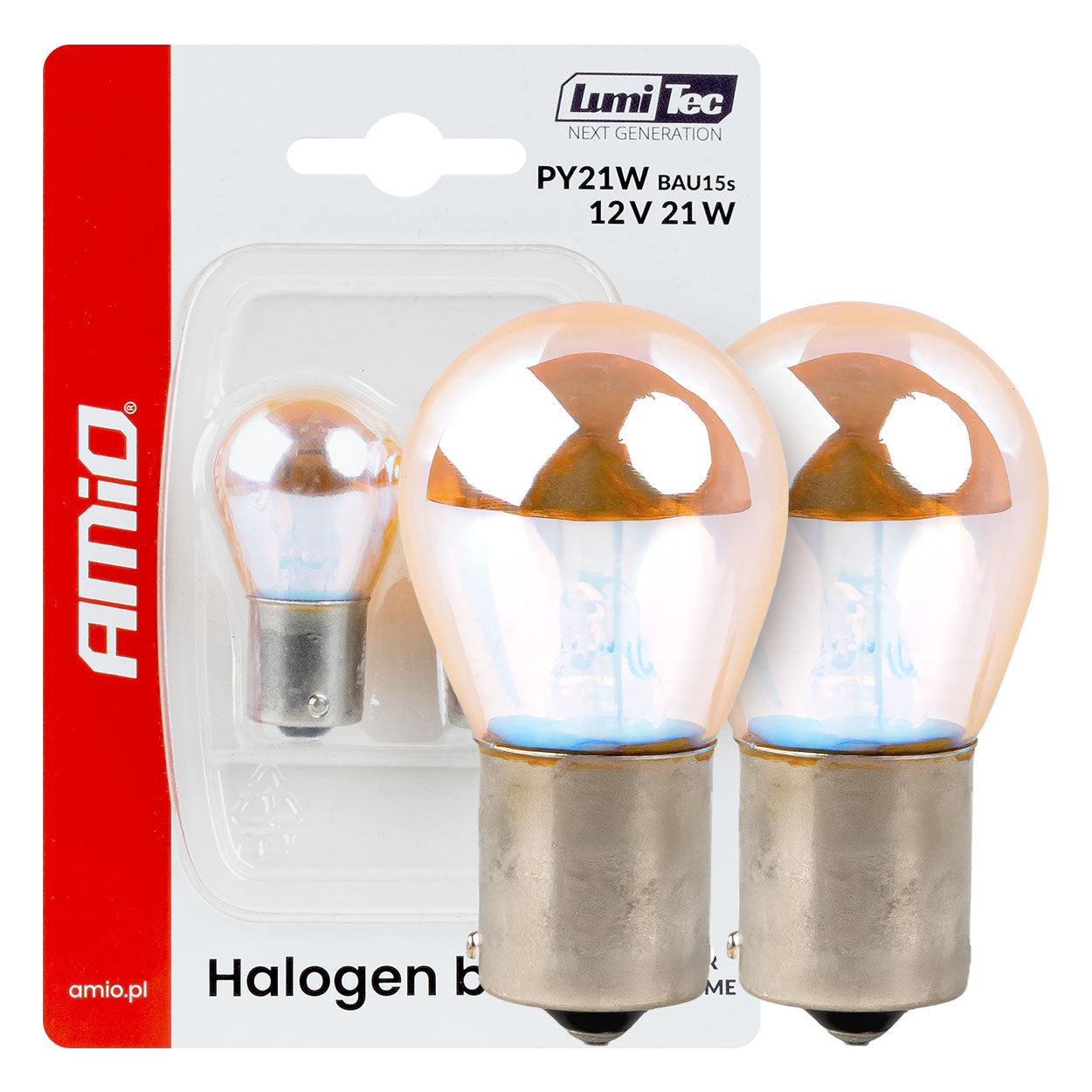 Żarówki halogenowe PY21W 12V 21W BAU15S LumiTec pomarańczowe chrom 2szt. AMIO-04627