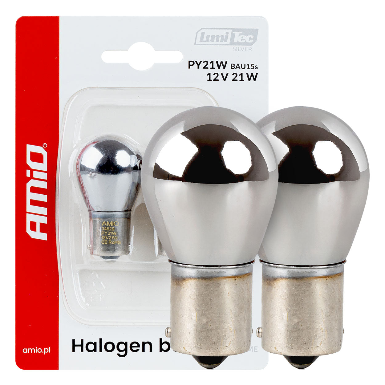 Żarówki halogenowe PY21W 12V 21W BAU15S LumiTec chrom pomarańczowe 2szt.AMIO-04629
