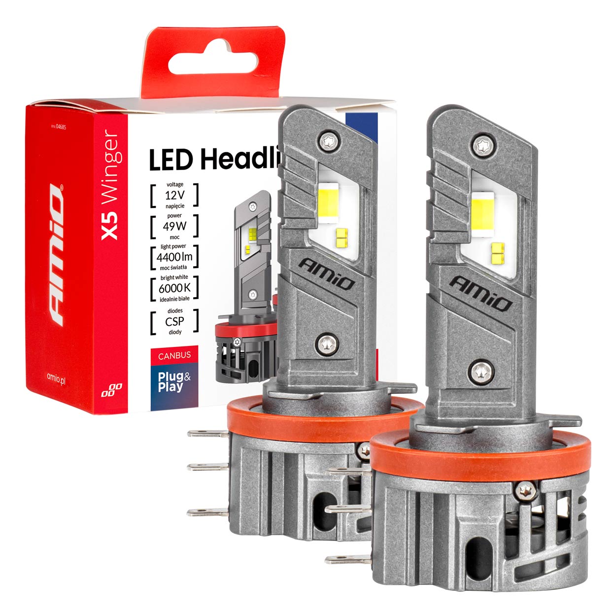 Żarówki samochodowe LED X5 WINGER H15 49W 6000K CANBUS AMIO-04685