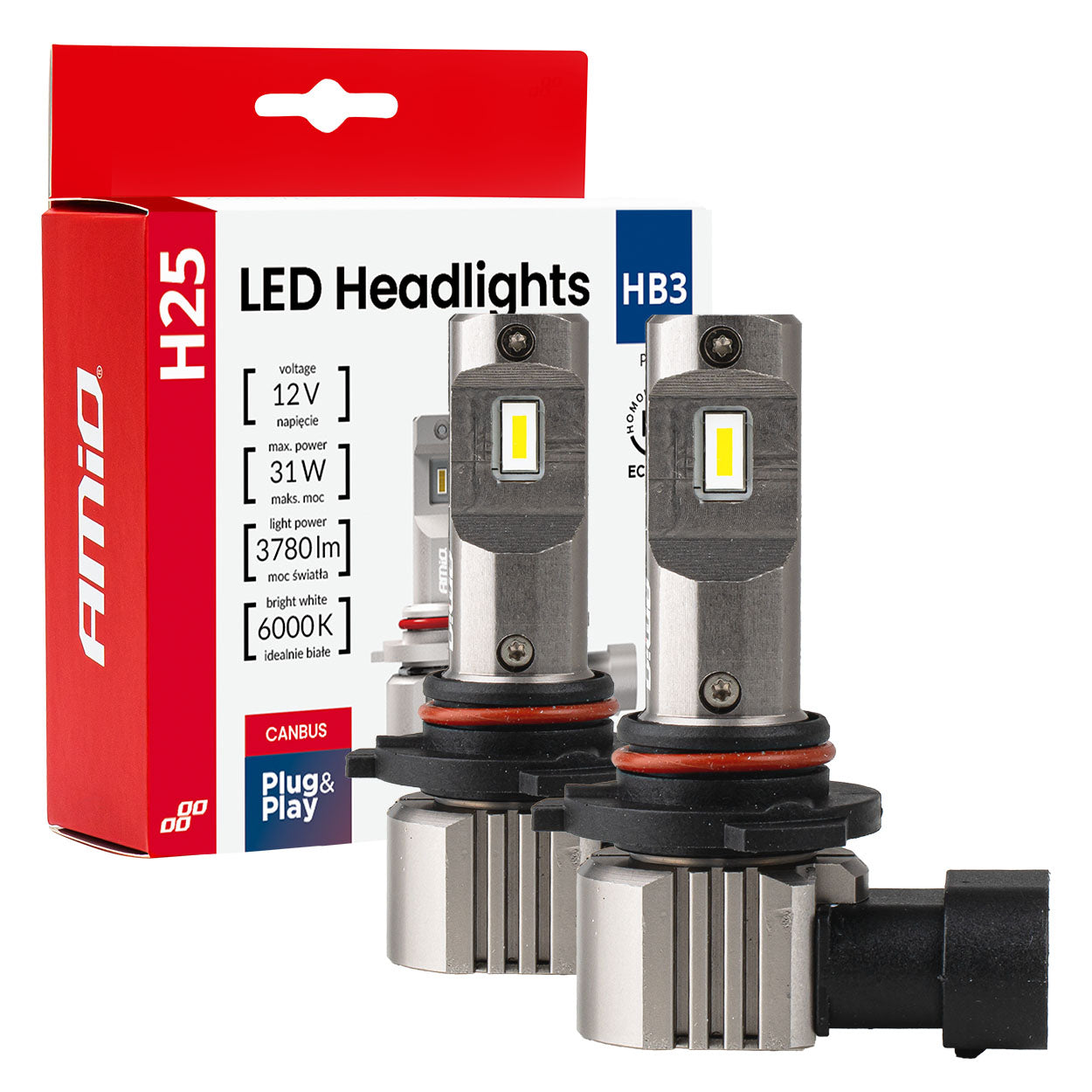 Żarówki samochodowe LED seria H25 CANBUS HB3 9005 12V 31W AMIO-04714